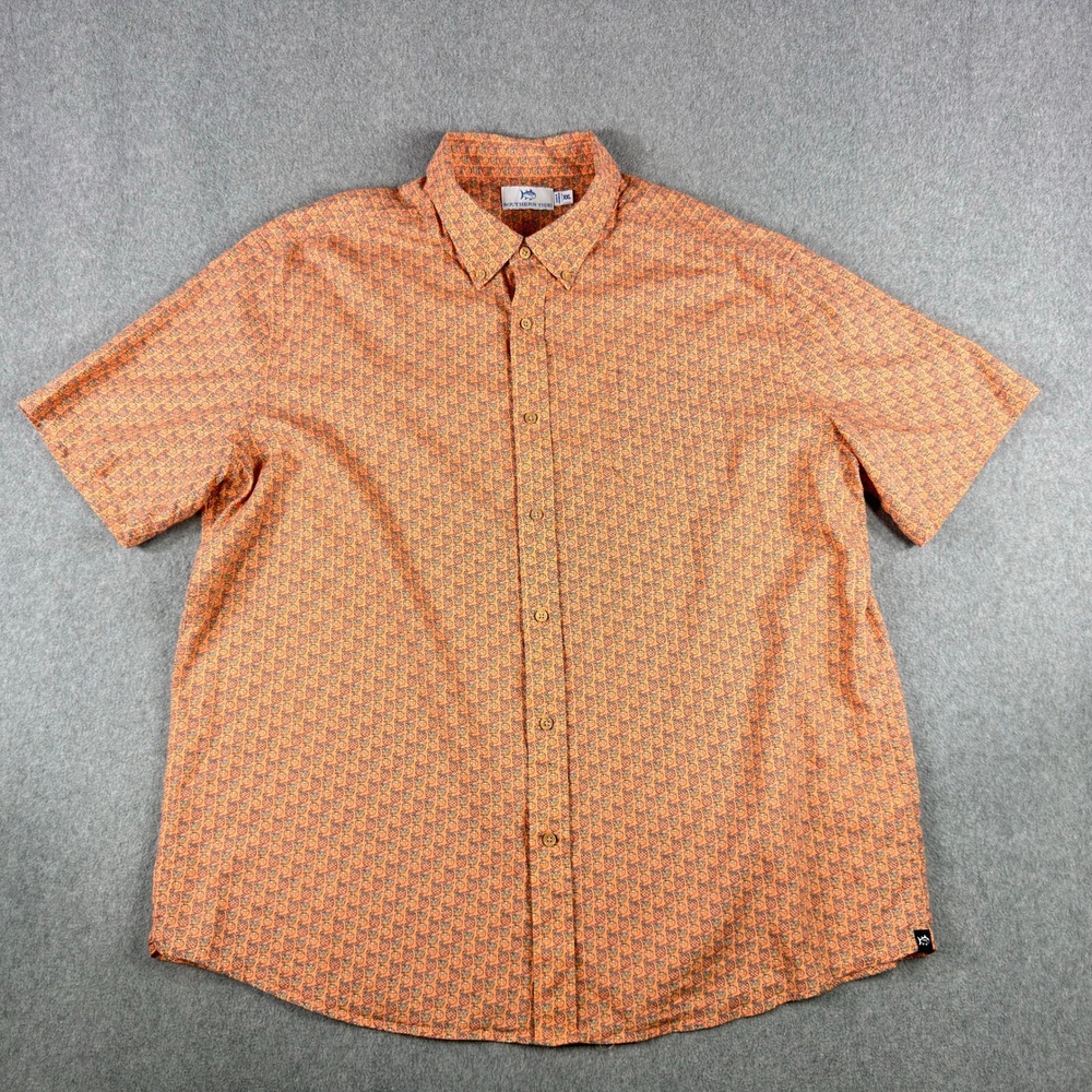 Southern Tide Shirt Mens XXL Orange Pineapples Cocktail Button Down Short Sleeve